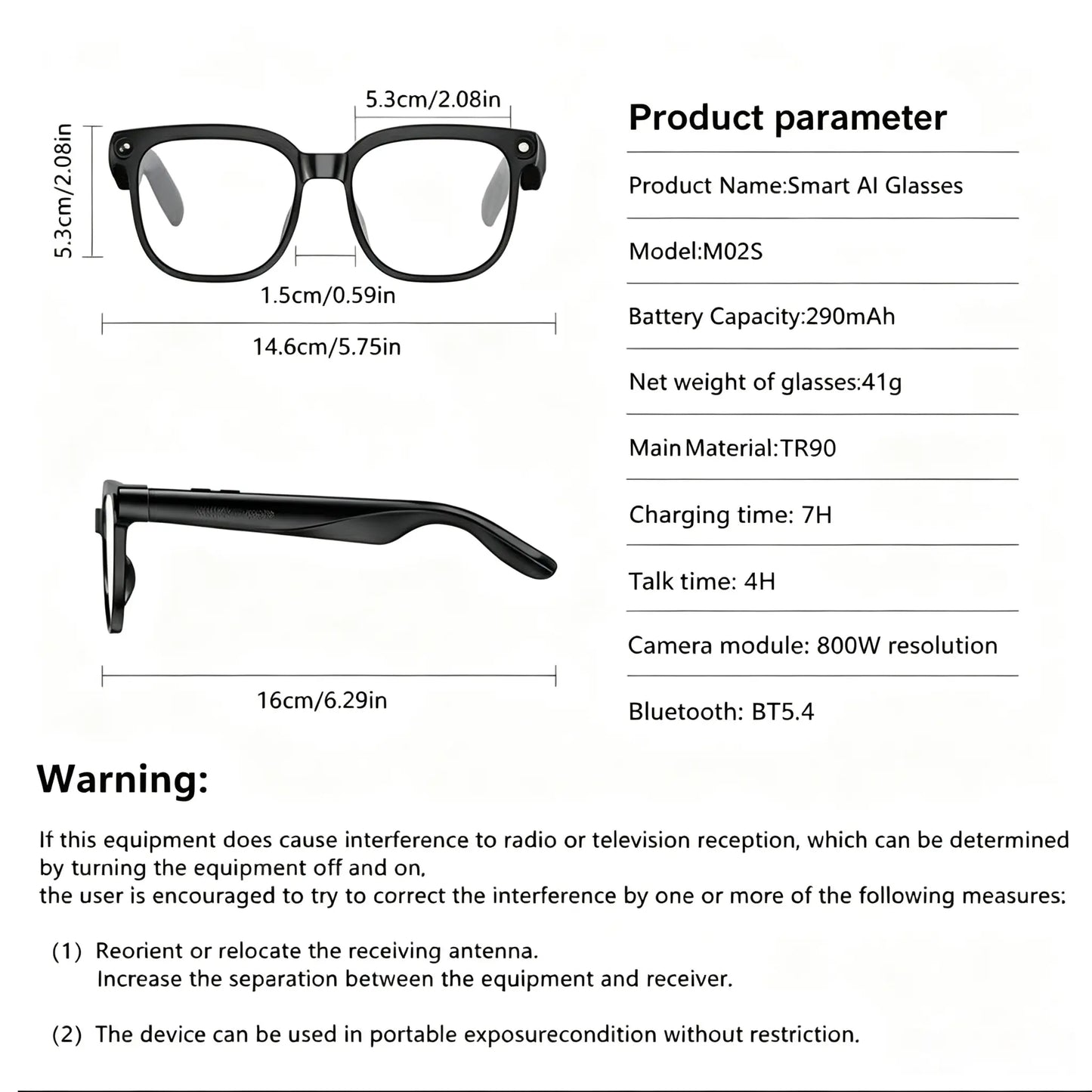 Smart Camera Glasses 8MP HD Sensor 1080P Video Recording Waterproof Touch Adjustment Clear Calls AI Voice Control 7H Battery Life Wear Detection WIFI Transfer POV Hands-Free Eyeglasses for Sports Travel