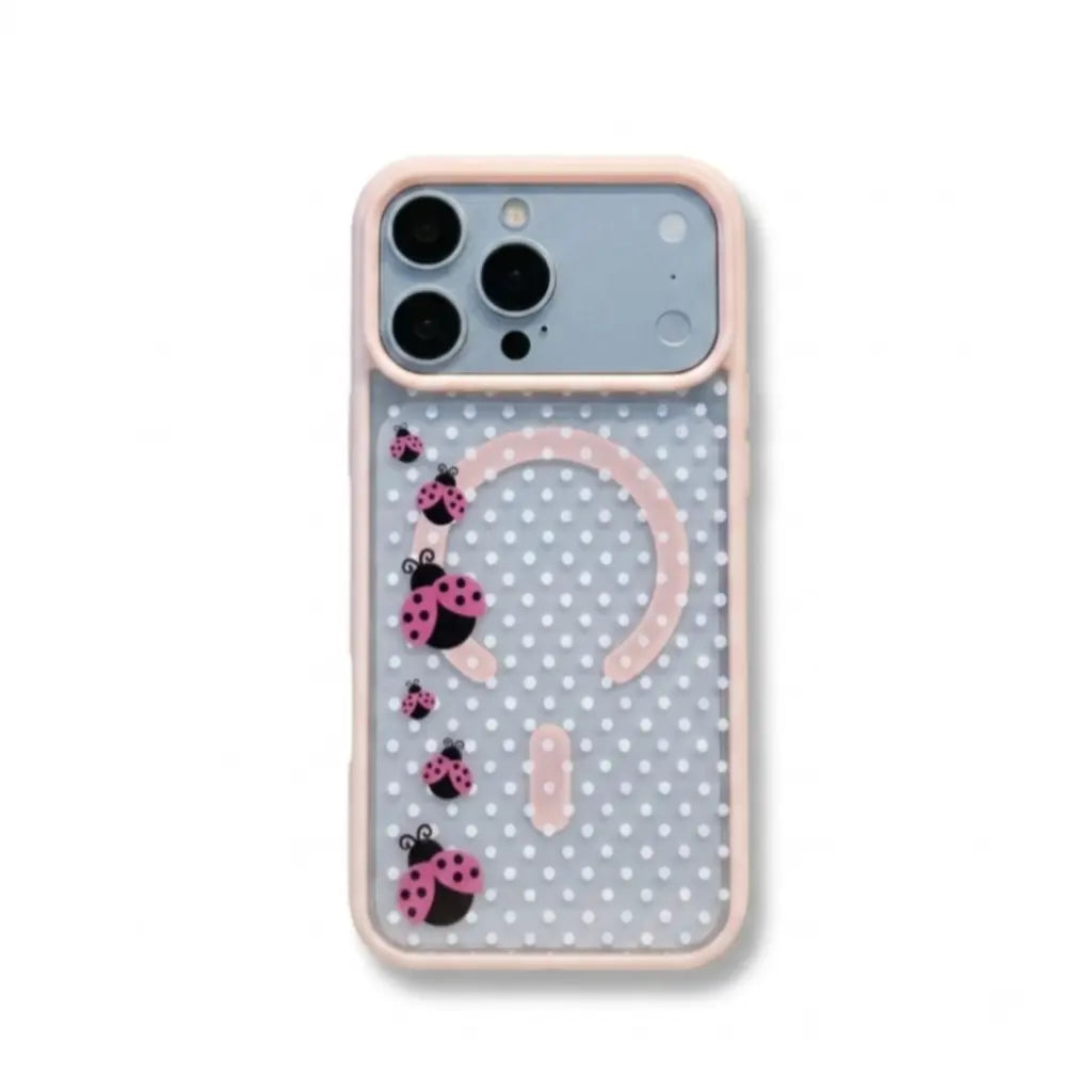 Clear Phone Case for Iphone 17 16 Pro Max plus 15 14 13 12 11 Air E Ladybug Floral Dots Pattern Magnetic Sunction Acrylic Back Full Body Protective Cover Protection Wireless Shockproof Transparent Silicone Casing