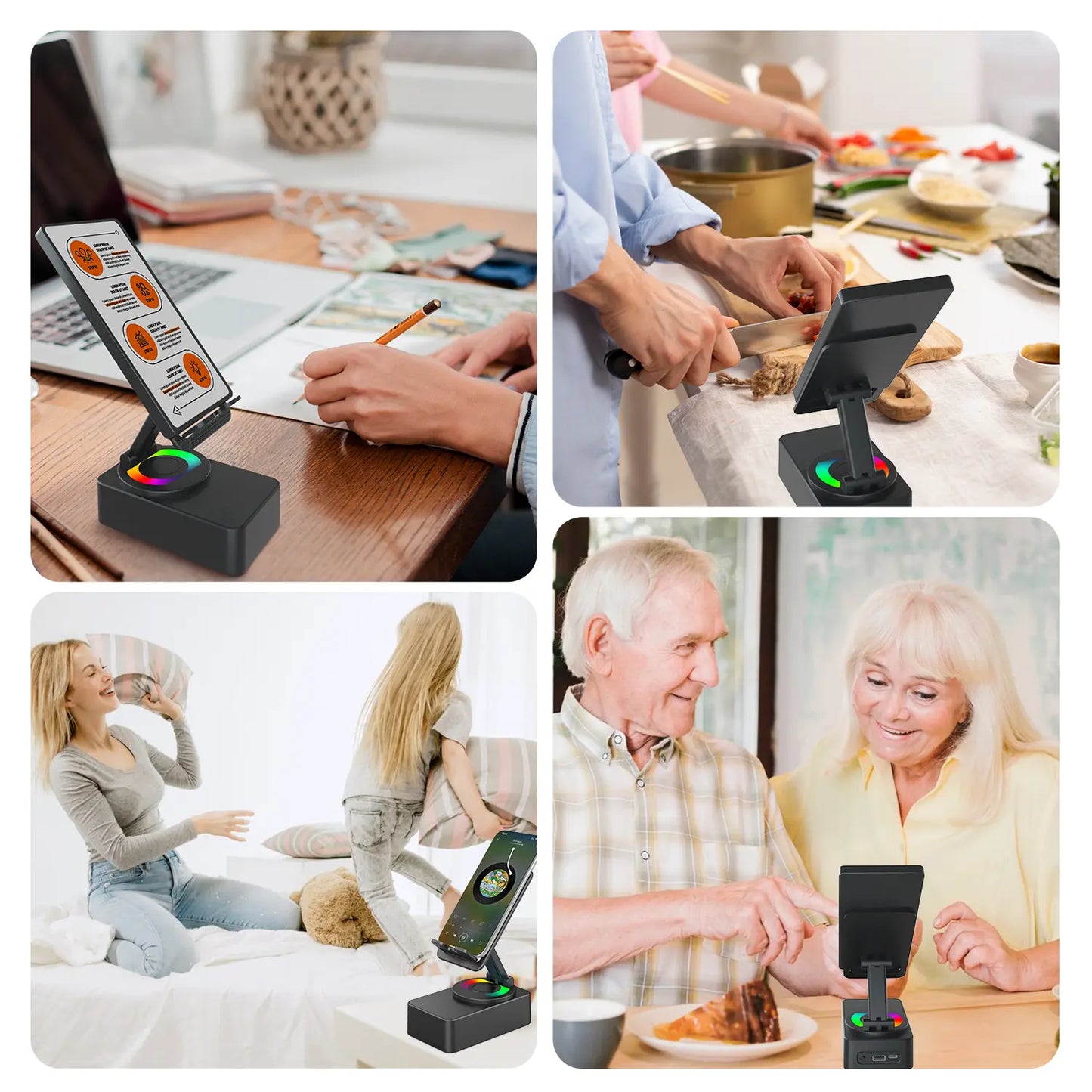 New 5 in 1 Wireless Speaker Phone Bracket – RGB Dynamic Light Spinning Foldable Emergency Power Bank for Tablet Cellphone, Gift for Him Her