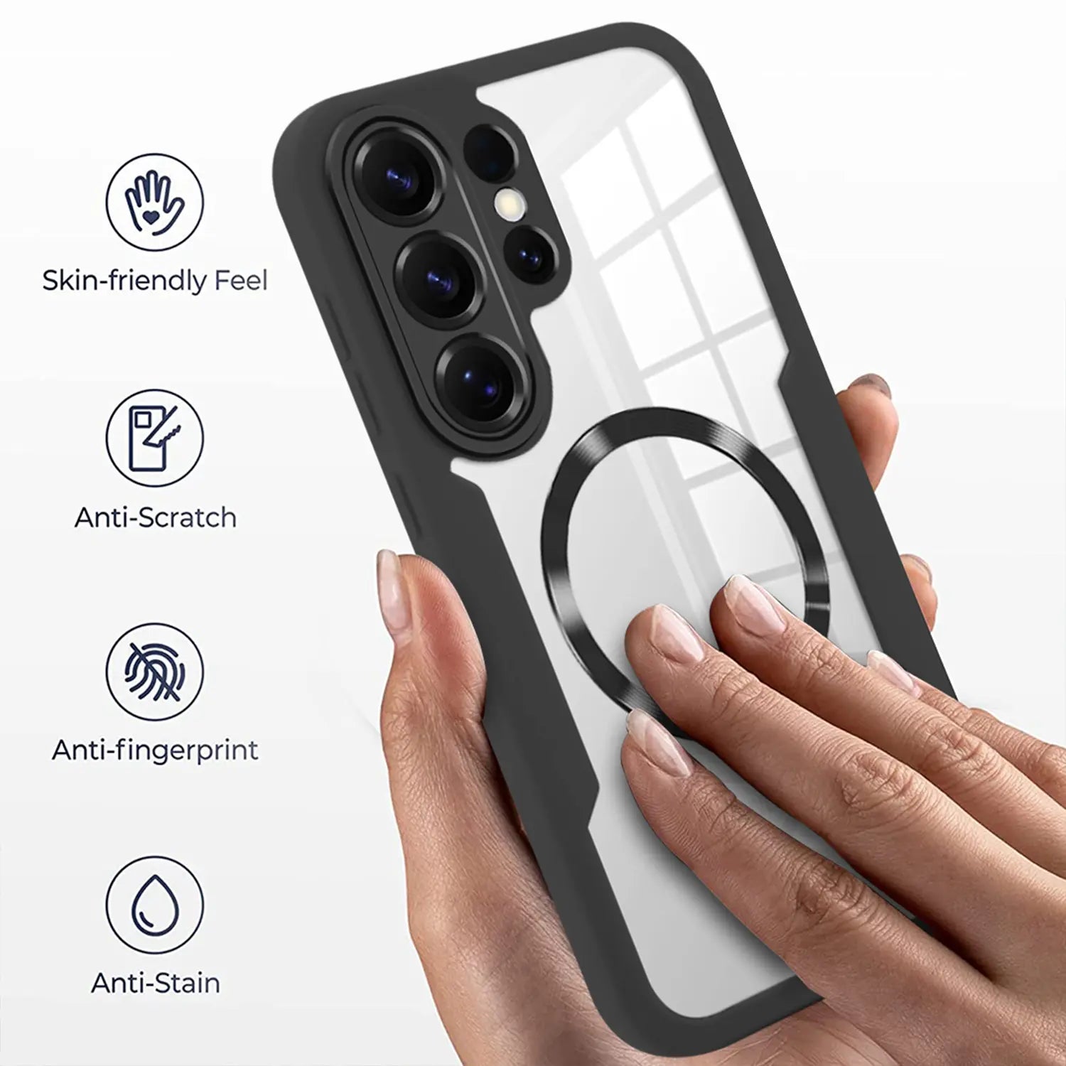 Phone Case for Samsung Galaxy S26 Ultra S25 S24 S23 S22 with Built in Screen Protector Cover and Cell Accessories Magnetic Rugged Silicone Hybrid Slim Transparent Anti-Drop Protective Cover Shockproof Bumper Women Men