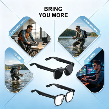 Smart Camera Glasses 8MP HD Sensor 1080P Video Recording Waterproof Touch Adjustment Clear Calls AI Voice Control 7H Battery Life Wear Detection WIFI Transfer POV Hands-Free Eyeglasses for Sports Travel