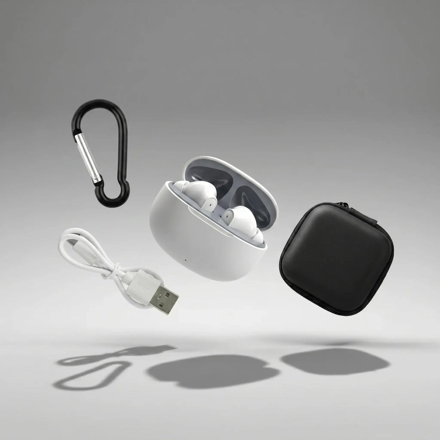Wireless Noise-Cancelling Bluetooth Earbuds with Durable Charging Audio Accessories, Shockproof Metal Chain Hook Headset Carrying Case with Clips, Electronic Travel Essentials