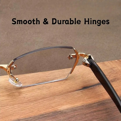 Unisex Metal Frame Blue Light Blocking Glasses with Auto-Darkening Photochromic UV Protection Lenses, Decorative Diamond Edges, and Durable Rimless Design - High-Quality Eyewear for Any Occasion