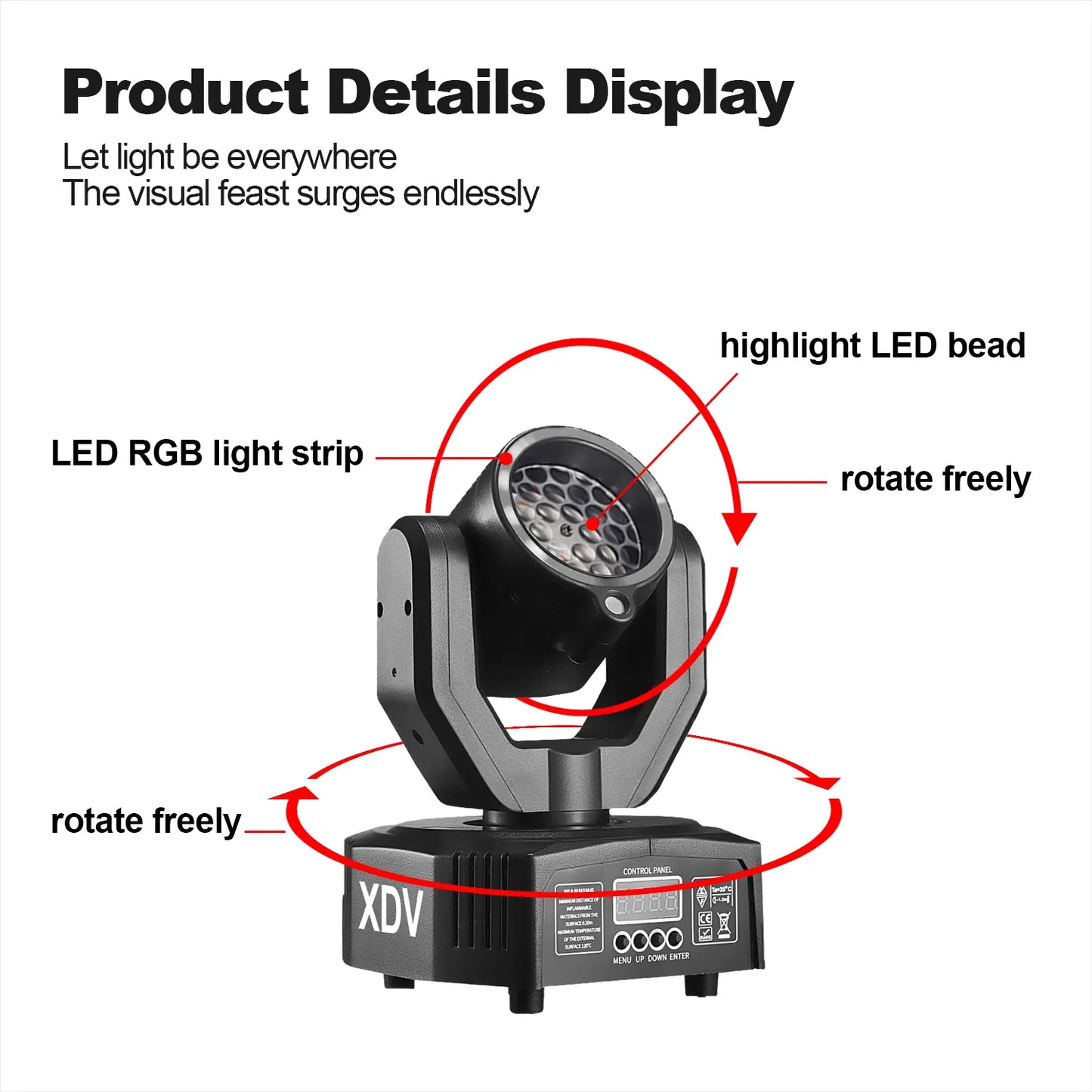 XDV 32W Mini Moving Head Light, 3-In-1 RGBW Bee Eye DJ Stage Lights with Green Laser & Halo Effect, Sound Activated DMX Control for Party Disco Wedding Ktv，Halloween Party
