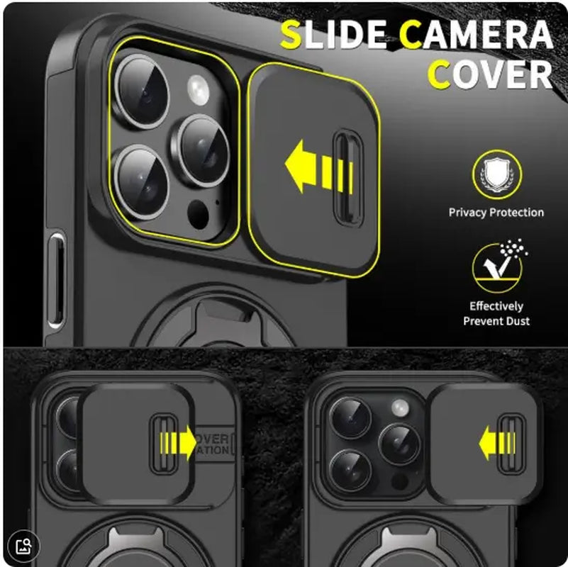 Iphone Case and Data Cable for Iphone 17 16 15 14 13 12 with Slide Camera Lens Protection Cover,360 Rotating Ring Kickstand Holder Military Grade Shockproof Protective Phone Cover
