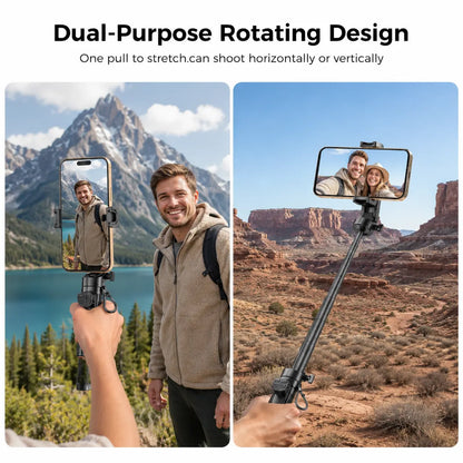 2026 New Upgraded 5-In-1 Mini Selfie Stick - 360° Rotatable,Wireless Bluetooth Remote and Phone Holder. Can Transforms into Handheld Stabilizer/Mini Tripod/Camera Grip.Stand.Extend to 16 Inches Cellphone