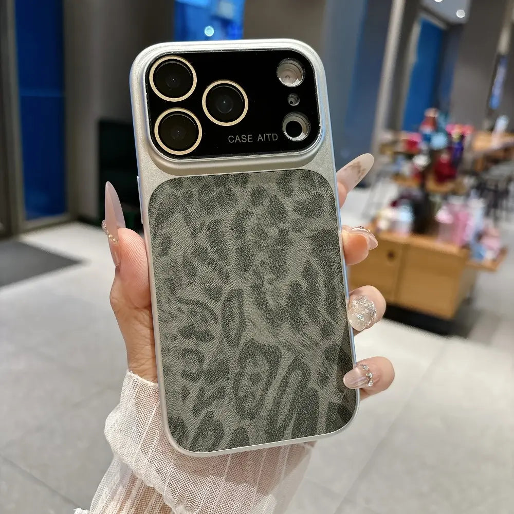 Stylish Leopard Print Phone Case with Large Window & Built-In Lens Protector, Cover for Iphone 14/15/16/17 Pro Max