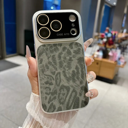 Stylish Leopard Print Phone Case with Large Window & Built-In Lens Protector, Cover for Iphone 14/15/16/17 Pro Max