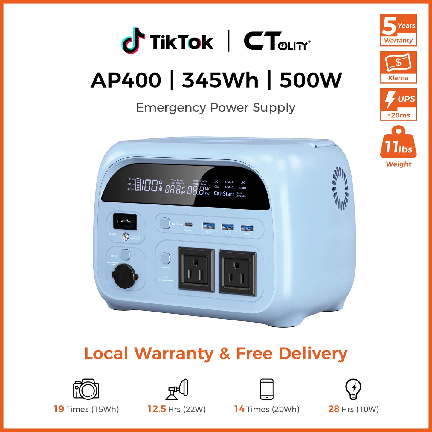 [Summerfinds]Ctolity AP400 Soft Pink 500W 346Wh Portable Power Station Solar Generator - Fast-Charging Backup Battery for Home Emergencies, Camping, Phone Power Needs