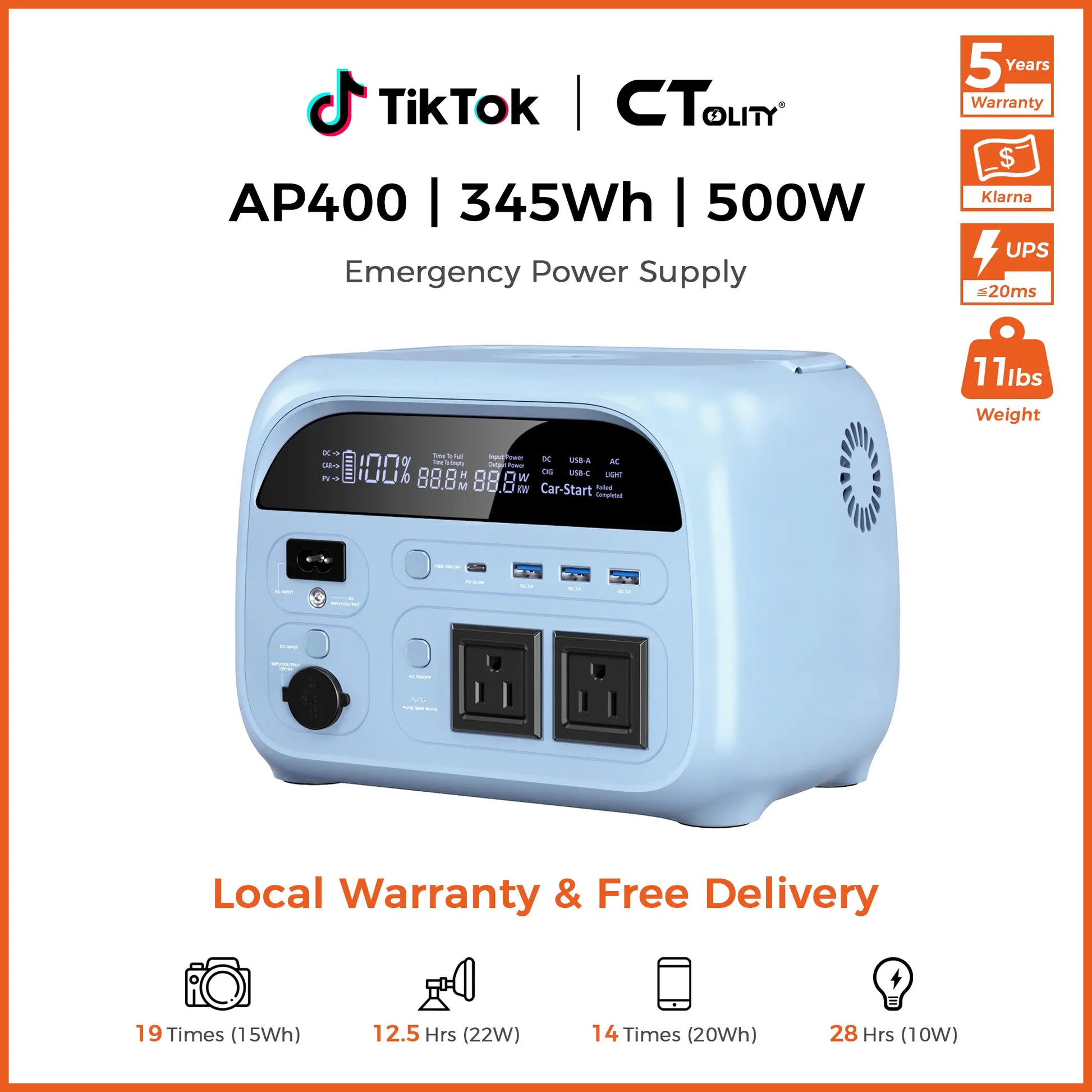 [Summerfinds]Ctolity AP400 Soft Pink 500W 346Wh Portable Power Station Solar Generator - Fast-Charging Backup Battery for Home Emergencies, Camping, Phone Power Needs