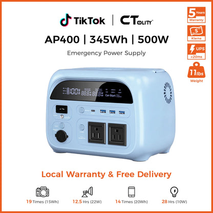 [Summerfinds]Ctolity AP400 Soft Pink 500W 346Wh Portable Power Station Solar Generator - Fast-Charging Backup Battery for Home Emergencies, Camping, Phone Power Needs