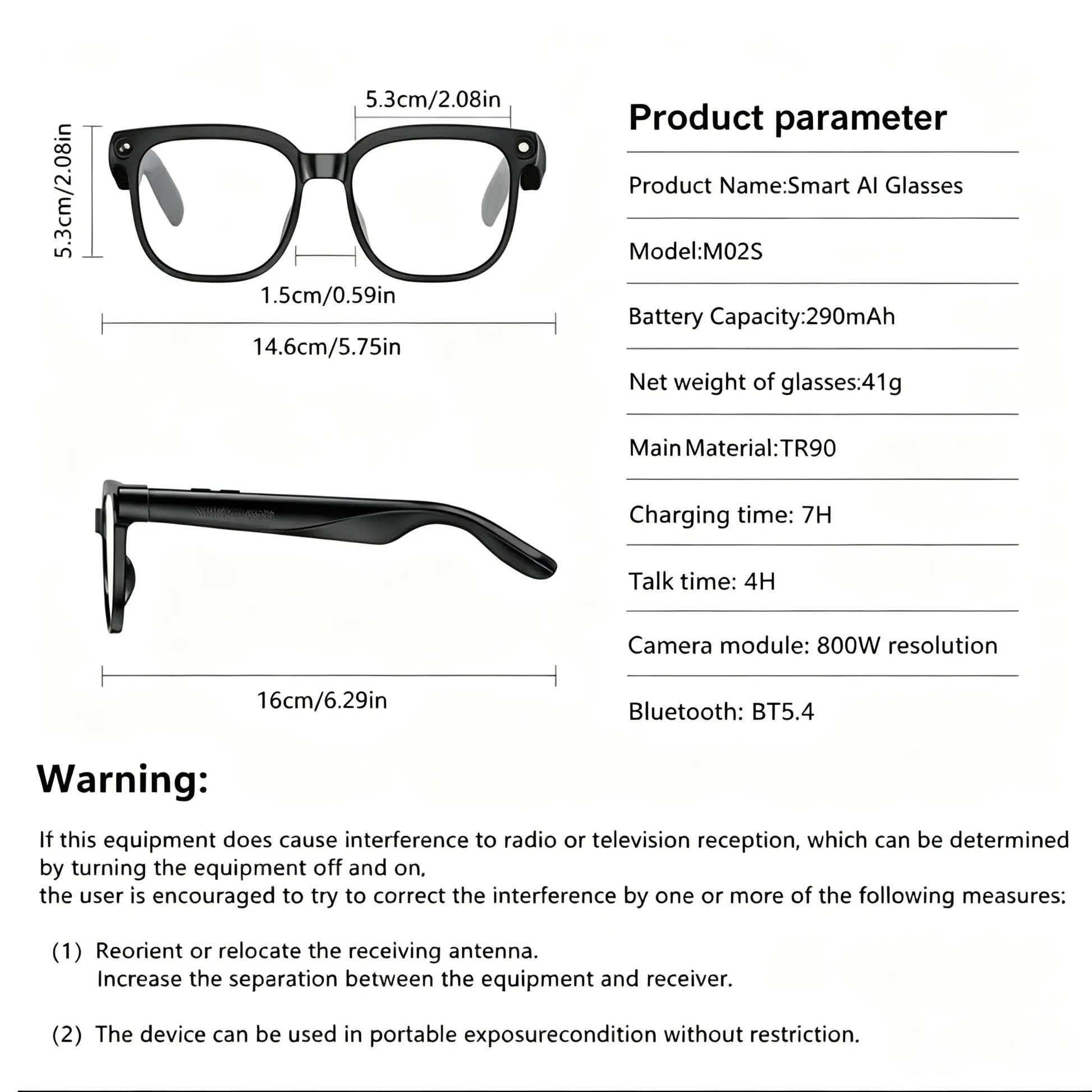 Smart Camera Glasses 8MP HD Sensor 1080P Video Recording Waterproof Touch Adjustment Clear Calls AI Voice Control 7H Battery Life Wear Detection WIFI Transfer POV Hands-Free Eyeglasses for Sports Travel