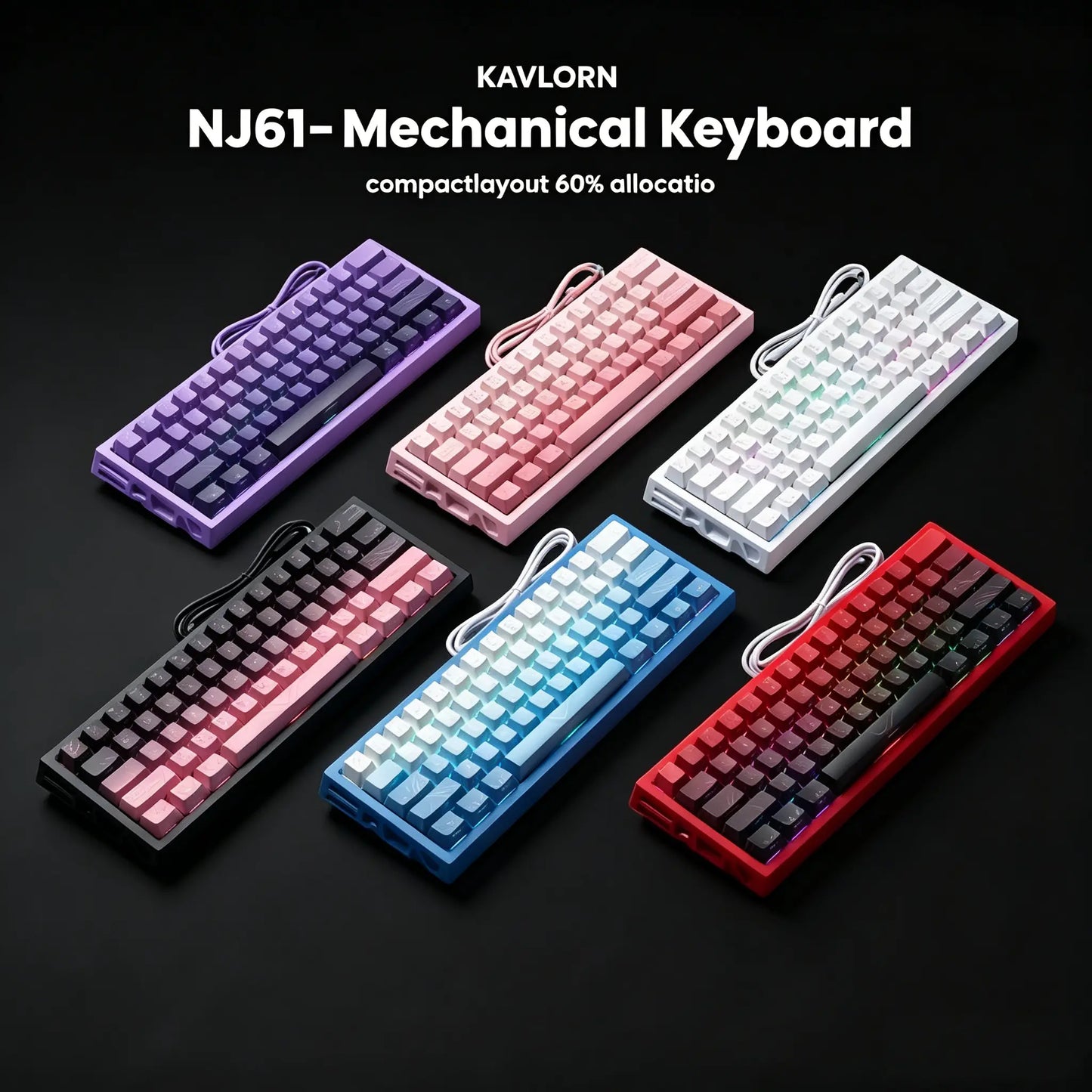 NJ61 Hollow Frame 60% Mechanical Keyboard, Topographic PBT Keycaps RGB Wired Custom Gaming Keyboard, 1000Hz Polling Rate Red Linear Switch, Compact 61 Keys Layout for PC Gaming & Desktop Setu