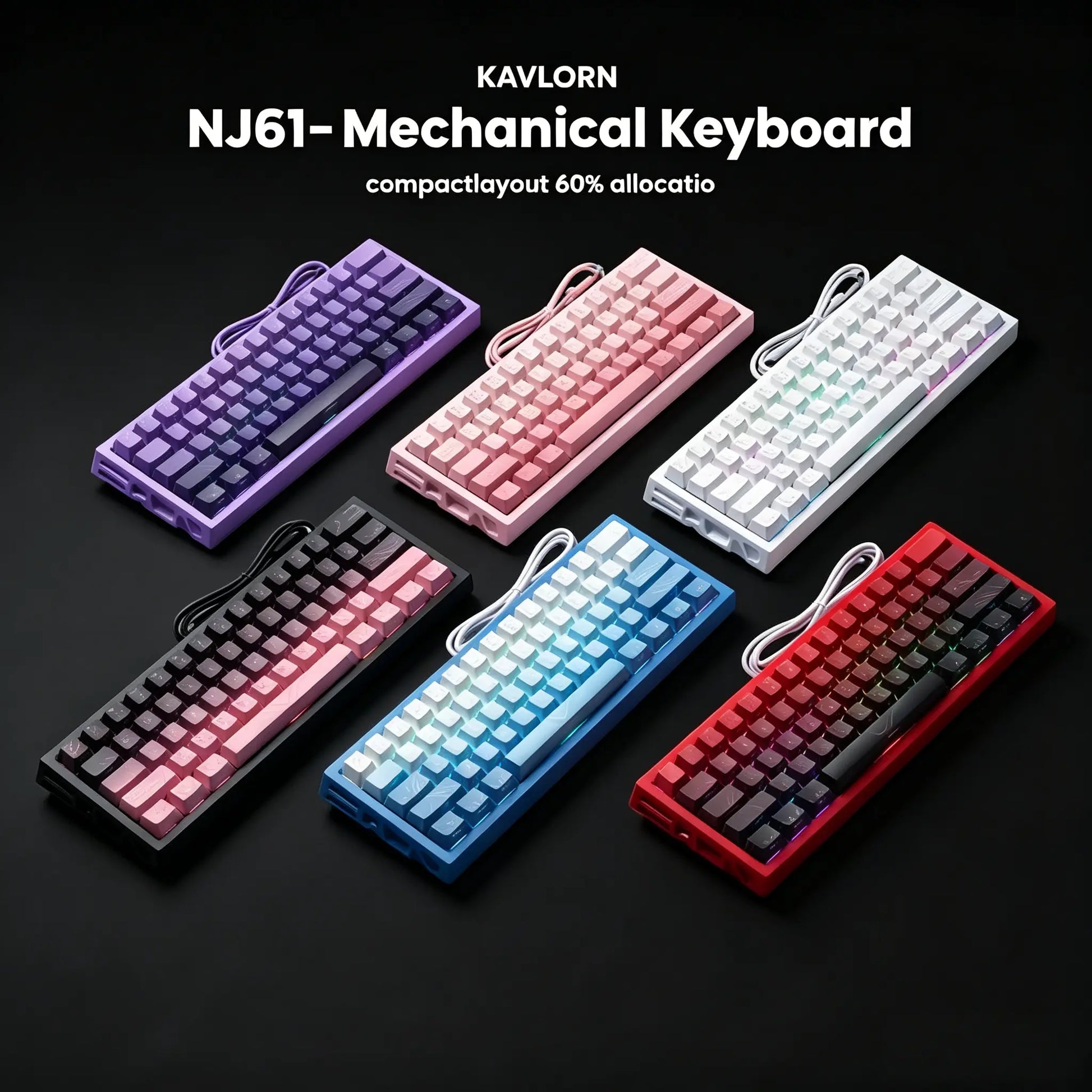NJ61 Hollow Frame 60% Mechanical Keyboard, Topographic PBT Keycaps RGB Wired Custom Gaming Keyboard, 1000Hz Polling Rate Red Linear Switch, Compact 61 Keys Layout for PC Gaming & Desktop Setu