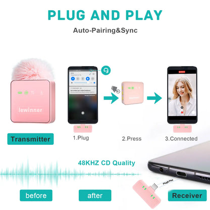 Mother'S Day Sale Lewinner Professional Noise-Canceling Wireless Reverb Lavalier Microphone, 4-Person Interconnect, for Smartphones, Tablets, and Laptops, with Ios/Type-C Interface, Rechargeable Outdoorfun Audio