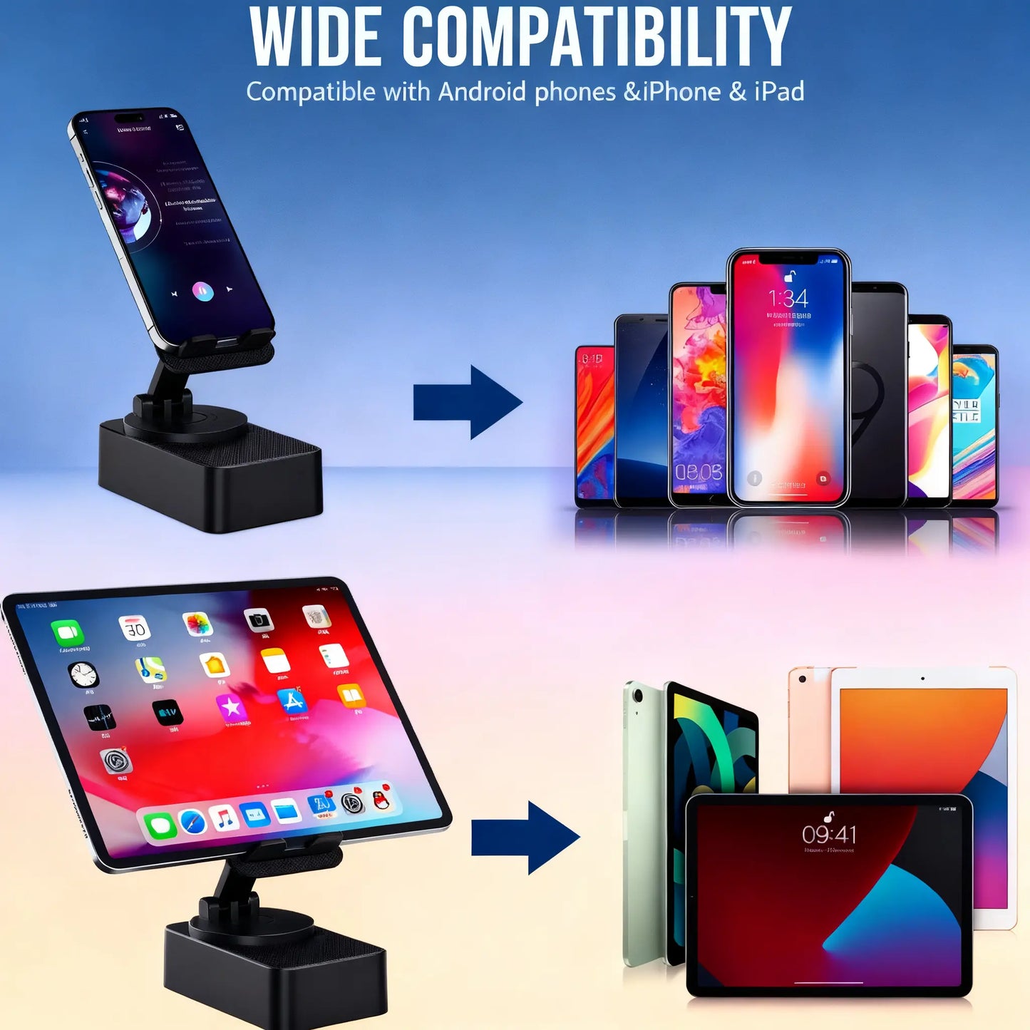 New 5 in 1 Wireless Speaker Phone Bracket – RGB Dynamic Light Spinning Foldable Emergency Power Bank for Tablet Cellphone, Gift for Him Her
