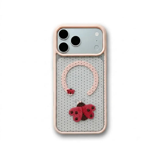 Clear Phone Case for Iphone 17 16 Pro Max plus 15 14 13 12 11 Air E Ladybug Floral Dots Pattern Magnetic Sunction Acrylic Back Full Body Protective Cover Protection Wireless Shockproof Transparent Silicone Casing
