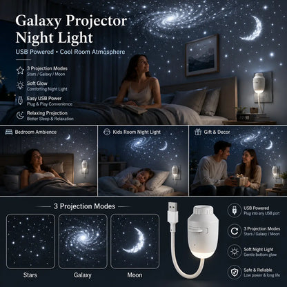 Starry Sky Projector Night Light – Galaxy & Moon LED Star Projector for Bedroom, Touch Control, USB Powered Ambient Lamp, 3 Projection Modes
