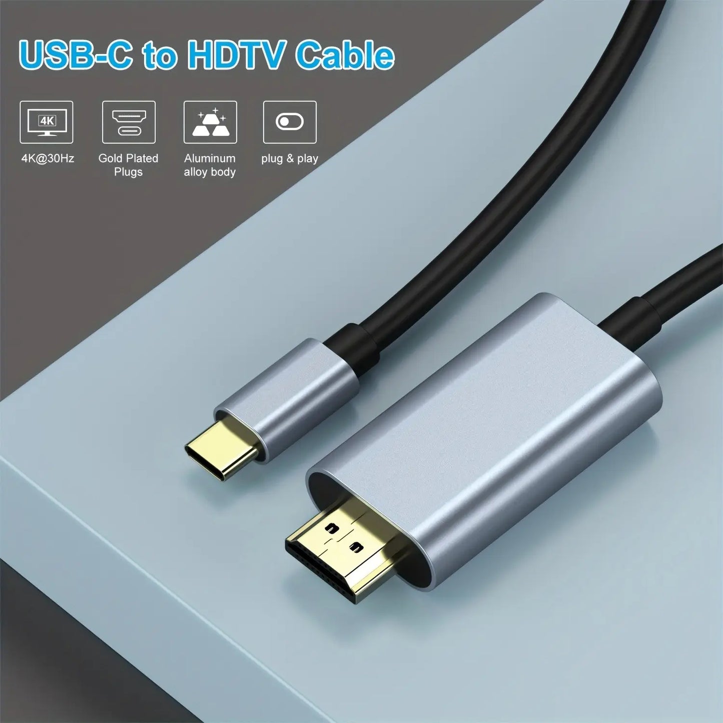 USB 3.1 Type-C to HDTV Adapter Cable, USB-C to HDMI, 4K HD Display, 2M/6.6Ft, Usb-Powered, No Battery, Direct Phone to Tv/Screen/Projector Connection, No Wifi or Software Needed