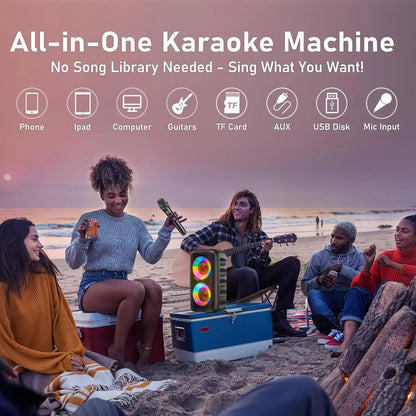 Portable Wireless Bluetooth Speaker - Dual 4" Subwoofer, Loud Bass & RGB Lights. Supports TWS, MIC, USB, AUX. Perfect for Outdoor Camping, Karaoke & Parties. Ideal Holiday Gift! Microphone with Stereo Btspeaker