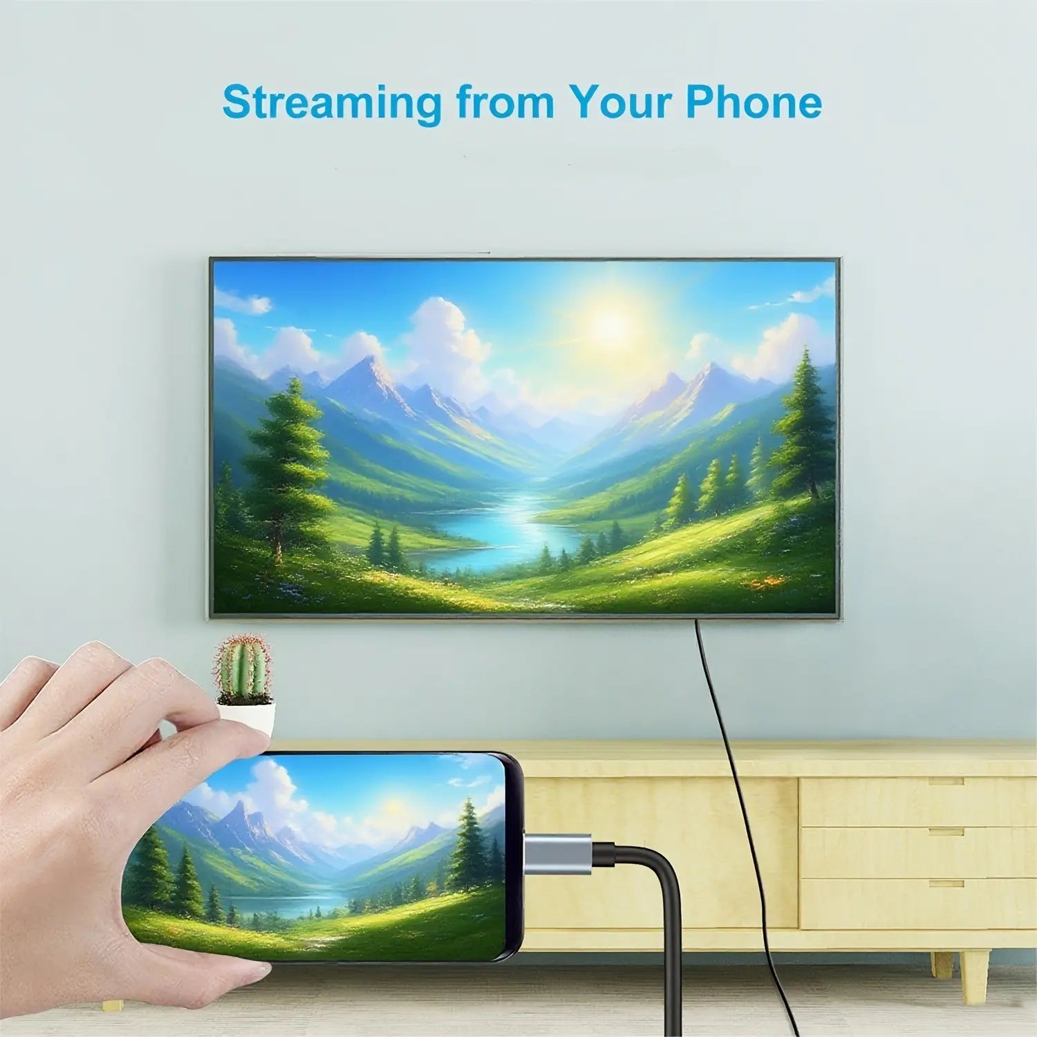 USB 3.1 Type-C to HDTV Adapter Cable, USB-C to HDMI, 4K HD Display, 2M/6.6Ft, Usb-Powered, No Battery, Direct Phone to Tv/Screen/Projector Connection, No Wifi or Software Needed