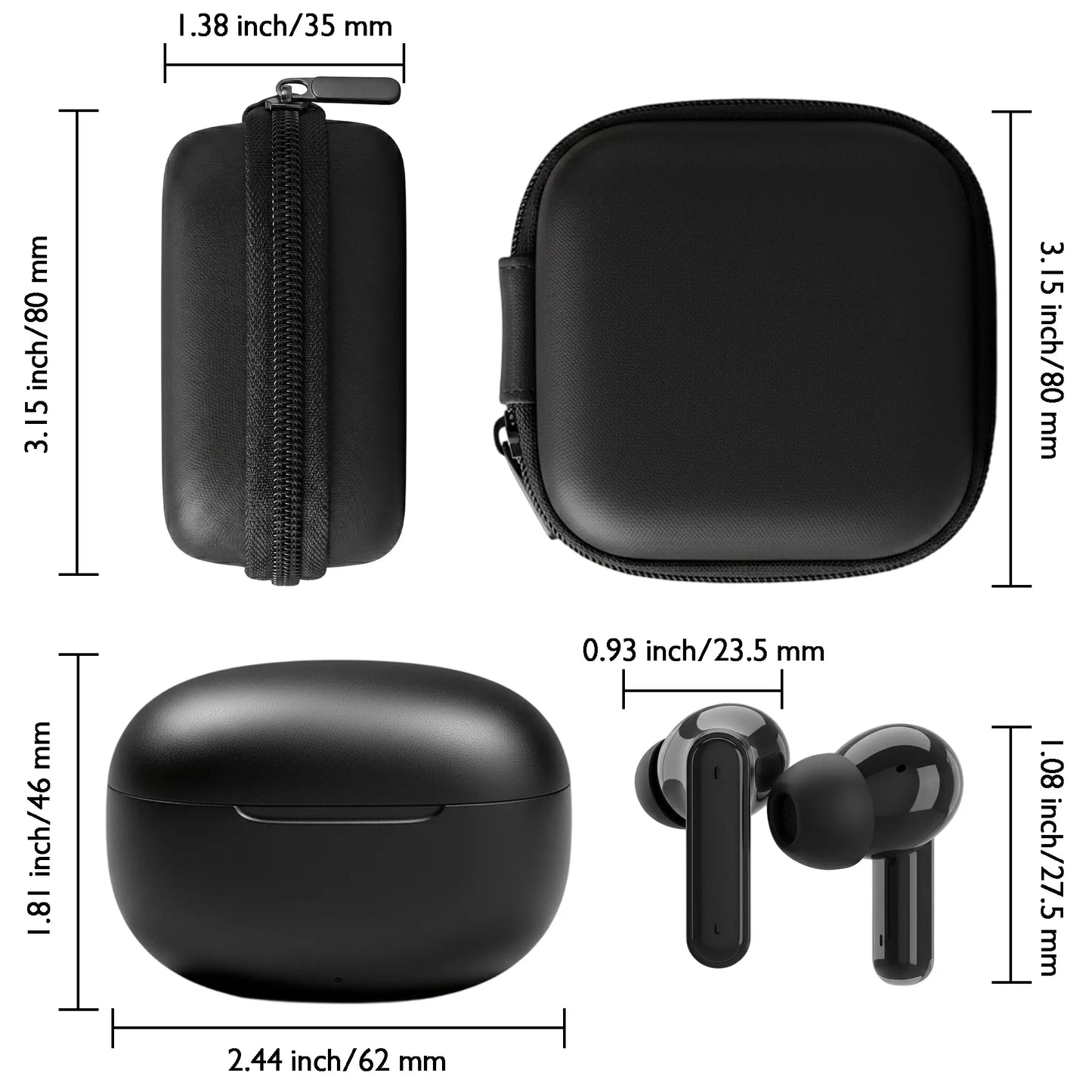 Wireless Noise-Cancelling Bluetooth Earbuds with Durable Charging Audio Accessories, Shockproof Metal Chain Hook Headset Carrying Case with Clips, Electronic Travel Essentials