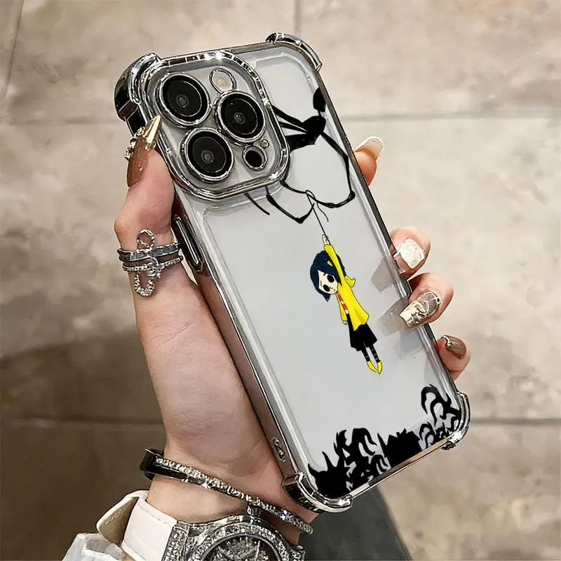 Anime C-Coraline Case for Iphone 17 Air 17 16 15 14 13 12 11 Pro Max plus Luxury Transparent Soft TPU+PC Shockproof Protective Casing Anti-Drop Full Score Impact Dispersal