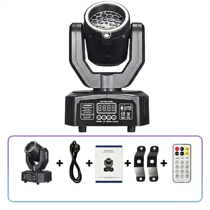 XDV 32W Mini Moving Head Light, 3-In-1 RGBW Bee Eye DJ Stage Lights with Green Laser & Halo Effect, Sound Activated DMX Control for Party Disco Wedding Ktv，Halloween Party
