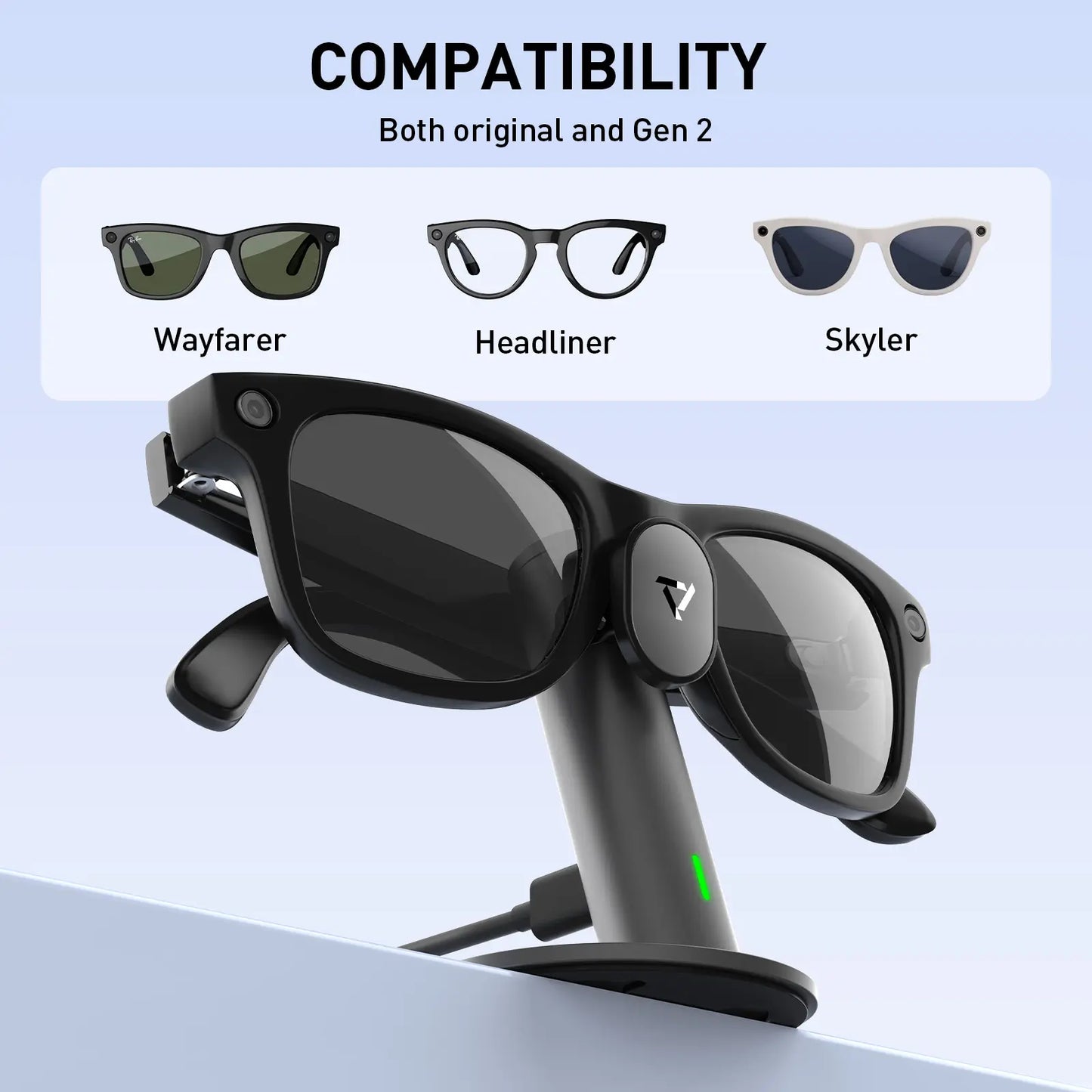 PRISMXR Ray-Ban Meta Aluminium Charging Stand - Carina S1 Desk Dock with Stand Charging Cable for Ray-Ban Meta Wayfarer, Headliner & Skyler (Gen 1 & 2) | Wearable Electronic Gadgets Accessories (Glasses Not Included)