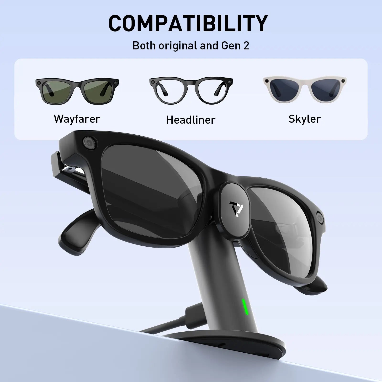 PRISMXR Ray-Ban Meta Aluminium Charging Stand - Carina S1 Desk Dock with Stand Charging Cable for Ray-Ban Meta Wayfarer, Headliner & Skyler (Gen 1 & 2) | Wearable Electronic Gadgets Accessories (Glasses Not Included)