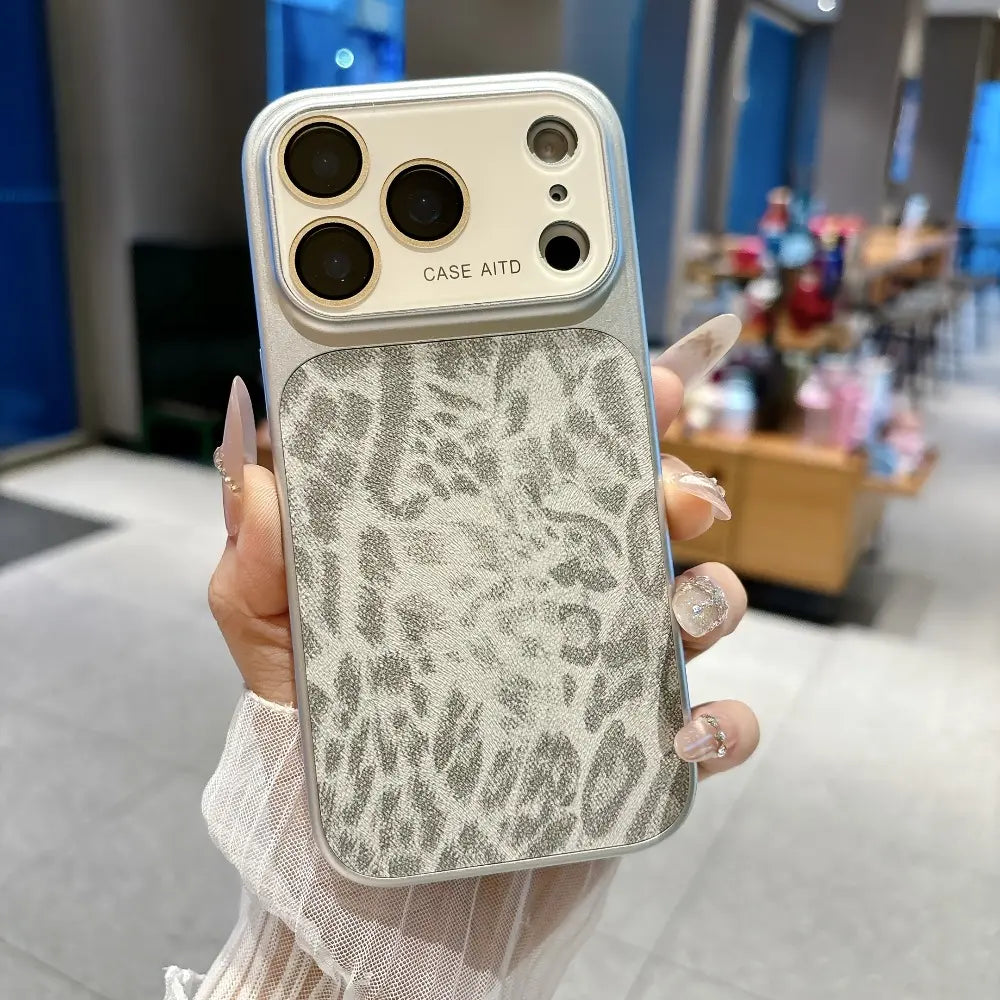 Stylish Leopard Print Phone Case with Large Window & Built-In Lens Protector, Cover for Iphone 14/15/16/17 Pro Max