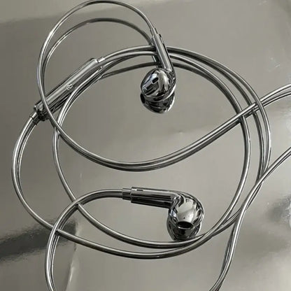 Type C Wired Earbuds with Chrome Finish, Improved Sound Quality, Functional, Y2K Trendy Portable Electronic Audio Headphones