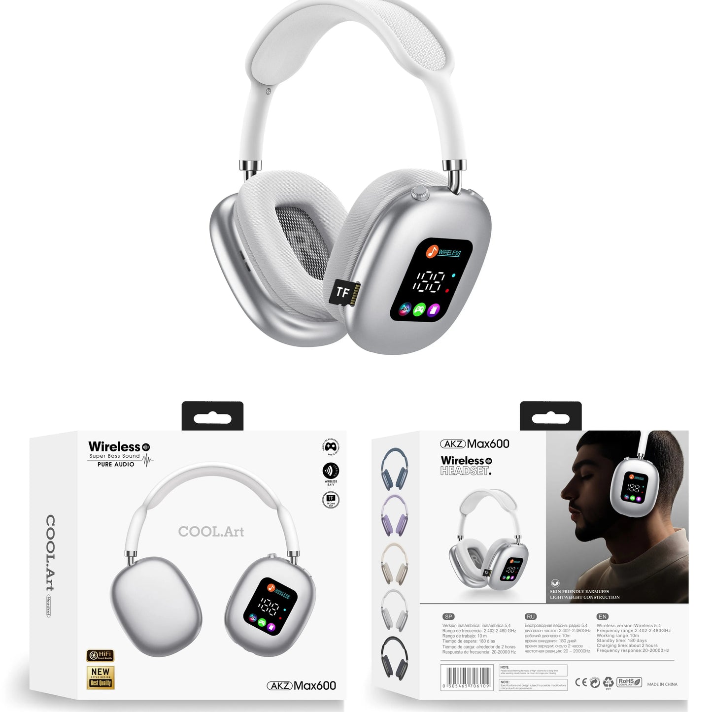 2026 New Over-Ear Headphones Bluetooth - Smart Color Screen, Digital Display, 16.0 H & above Battery Life, Equalizer Adjustment Function, Low Latency Mode, Aesthetic Audio Headset for Games, Father'S Day Gift