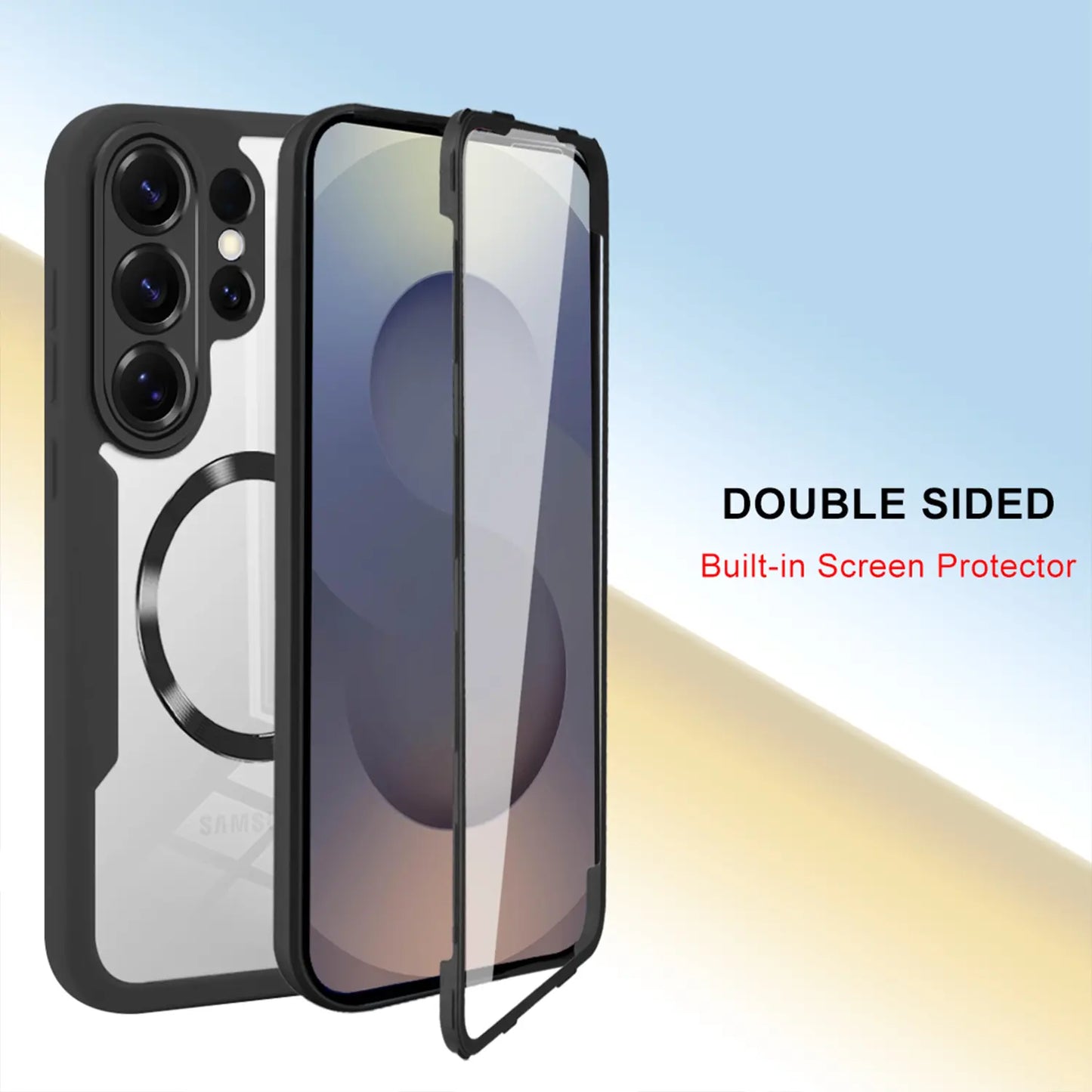 Phone Case for Samsung Galaxy S26 Ultra S25 S24 S23 S22 with Built in Screen Protector Cover and Cell Accessories Magnetic Rugged Silicone Hybrid Slim Transparent Anti-Drop Protective Cover Shockproof Bumper Women Men