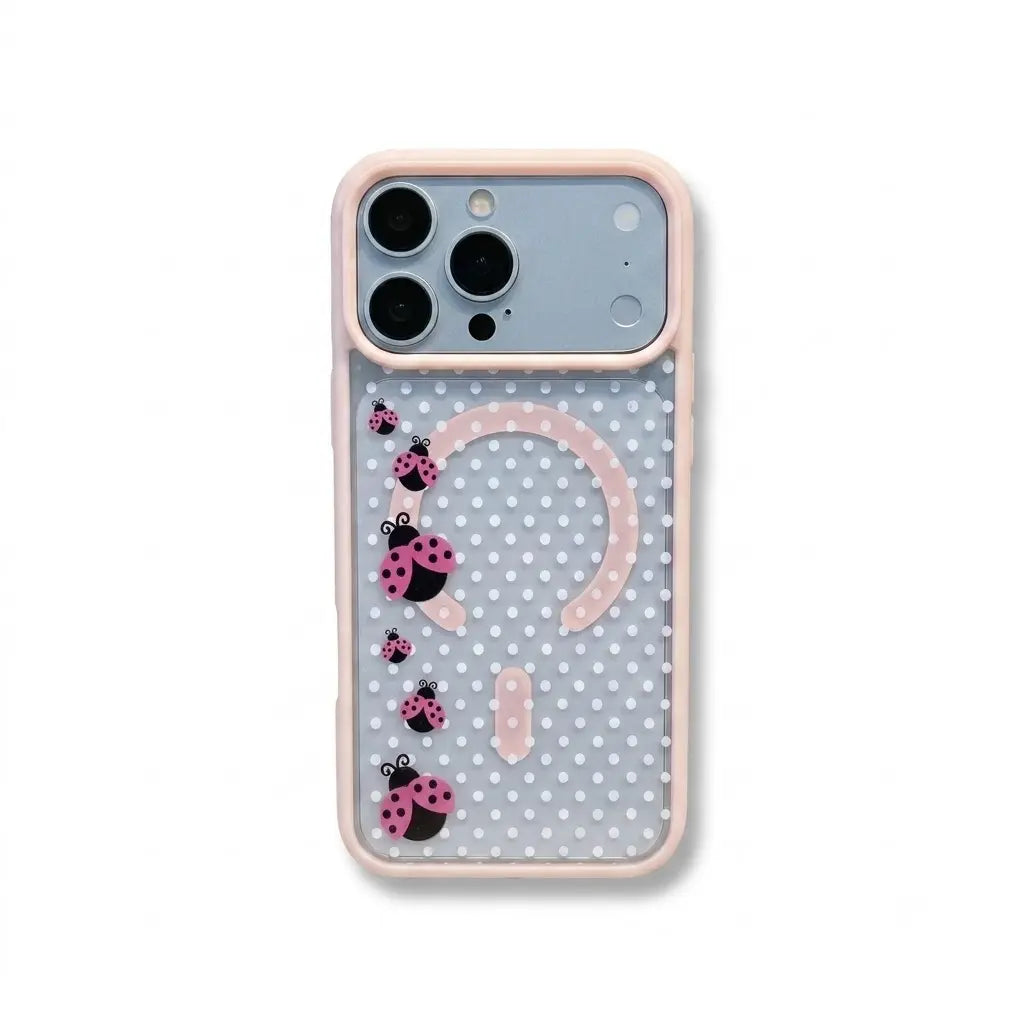 Clear Phone Case for Iphone 17 16 Pro Max plus 15 14 13 12 11 Air E Ladybug Floral Dots Pattern Magnetic Sunction Acrylic Back Full Body Protective Cover Protection Wireless Shockproof Transparent Silicone Casing
