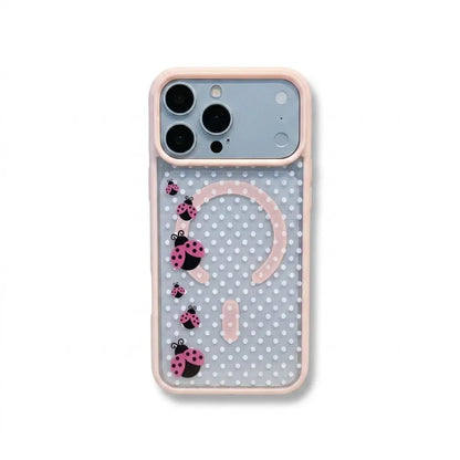 Clear Phone Case for Iphone 17 16 Pro Max plus 15 14 13 12 11 Air E Ladybug Floral Dots Pattern Magnetic Sunction Acrylic Back Full Body Protective Cover Protection Wireless Shockproof Transparent Silicone Casing