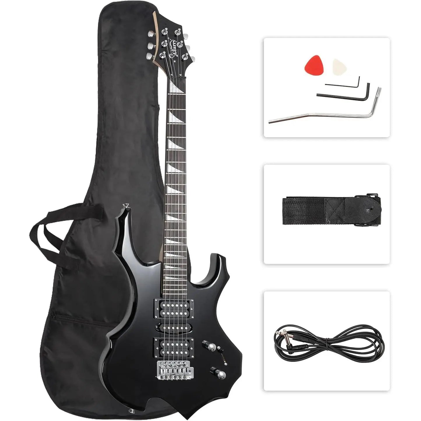 Glarry Fire-Style Electric Guitar Kit with Maple Frets, Humbucker Pickups, Strings, Amplifier Wire & Accessories Pack - Beginner Teenage Boys' Christmas Gift