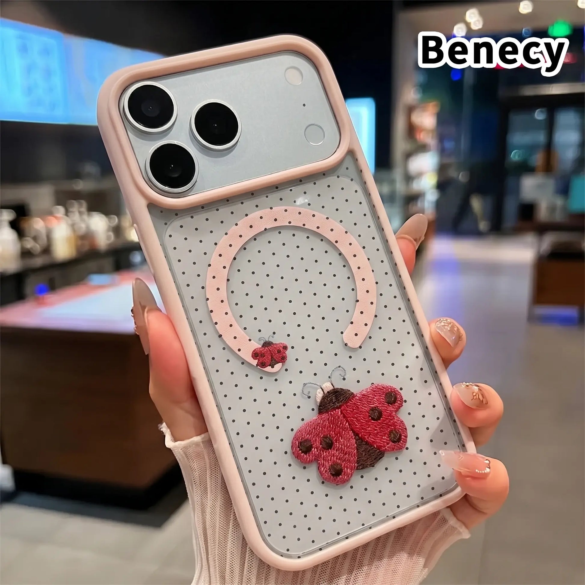 Clear Phone Case for Iphone 17 16 Pro Max plus 15 14 13 12 11 Air E Ladybug Floral Dots Pattern Magnetic Sunction Acrylic Back Full Body Protective Cover Protection Wireless Shockproof Transparent Silicone Casing