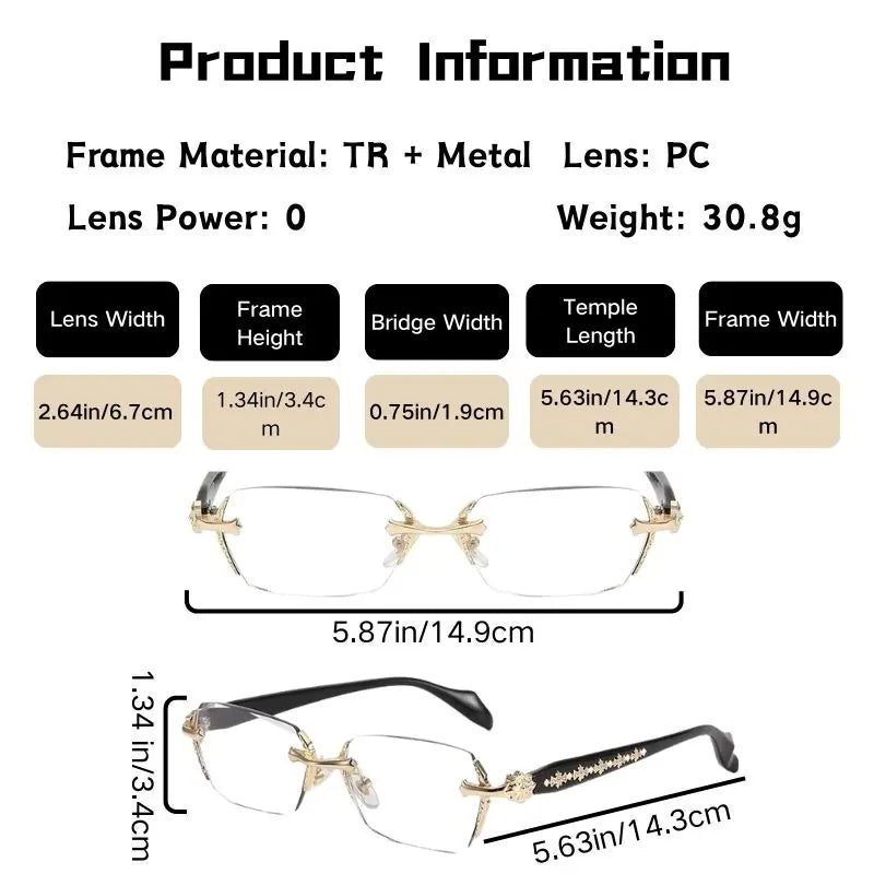 Unisex Metal Frame Blue Light Blocking Glasses with Auto-Darkening Photochromic UV Protection Lenses, Decorative Diamond Edges, and Durable Rimless Design - High-Quality Eyewear for Any Occasion