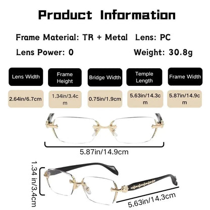 Unisex Metal Frame Blue Light Blocking Glasses with Auto-Darkening Photochromic UV Protection Lenses, Decorative Diamond Edges, and Durable Rimless Design - High-Quality Eyewear for Any Occasion