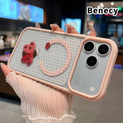 Clear Phone Case for Iphone 17 16 Pro Max plus 15 14 13 12 11 Air E Ladybug Floral Dots Pattern Magnetic Sunction Acrylic Back Full Body Protective Cover Protection Wireless Shockproof Transparent Silicone Casing