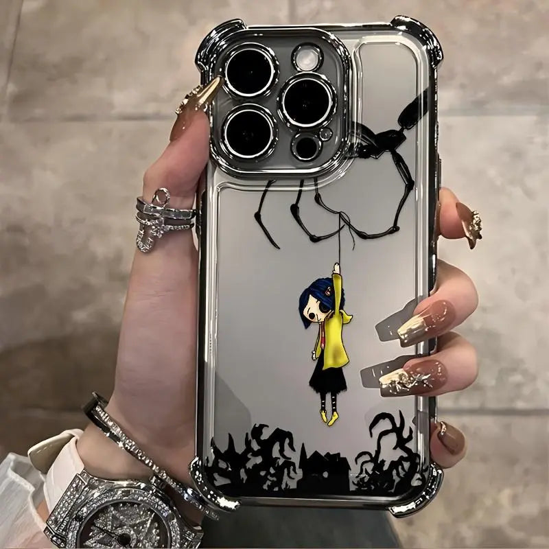 Anime C-Coraline Case for Iphone 17 Air 17 16 15 14 13 12 11 Pro Max plus Luxury Transparent Soft TPU+PC Shockproof Protective Casing Anti-Drop Full Score Impact Dispersal