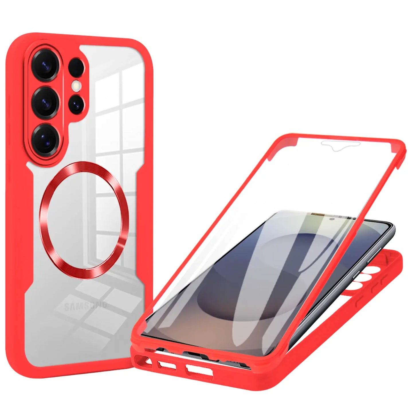 Phone Case for Samsung Galaxy S26 Ultra S25 S24 S23 S22 with Built in Screen Protector Cover and Cell Accessories Magnetic Rugged Silicone Hybrid Slim Transparent Anti-Drop Protective Cover Shockproof Bumper Women Men
