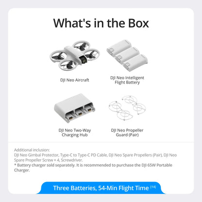 DJI Neo Three-Battery Combo, Mini Drone 4K UHD Camera for Adults, 135G Self Flying Drone That Follows You, Palm Takeoff, Subject Tracking, Quickshots, Stabilized Video (Controller-Free)