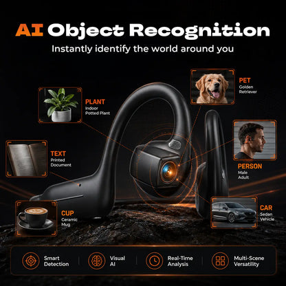 E12 Bone Conduction Camera Headset, AI Smart Conversation Open-Ear Bluetooth Earphones, Supports HD Video Recording & Voice Recording, Real-Time Translation via App, Ideal for Daily Life Recording, Cycling and Travel.
