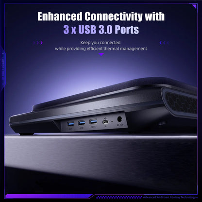 Dealsforyoudays Llano V12 Ultra Laptop Cooling Pad with Smart Software Control, RGB Gaming Laptop Fan Cooler Stand, 5.5" Turbo Fan, Adjustable Speed, 3*USB 3.0 Ports, 3 Height Stands, for 15.6"-21" Laptops