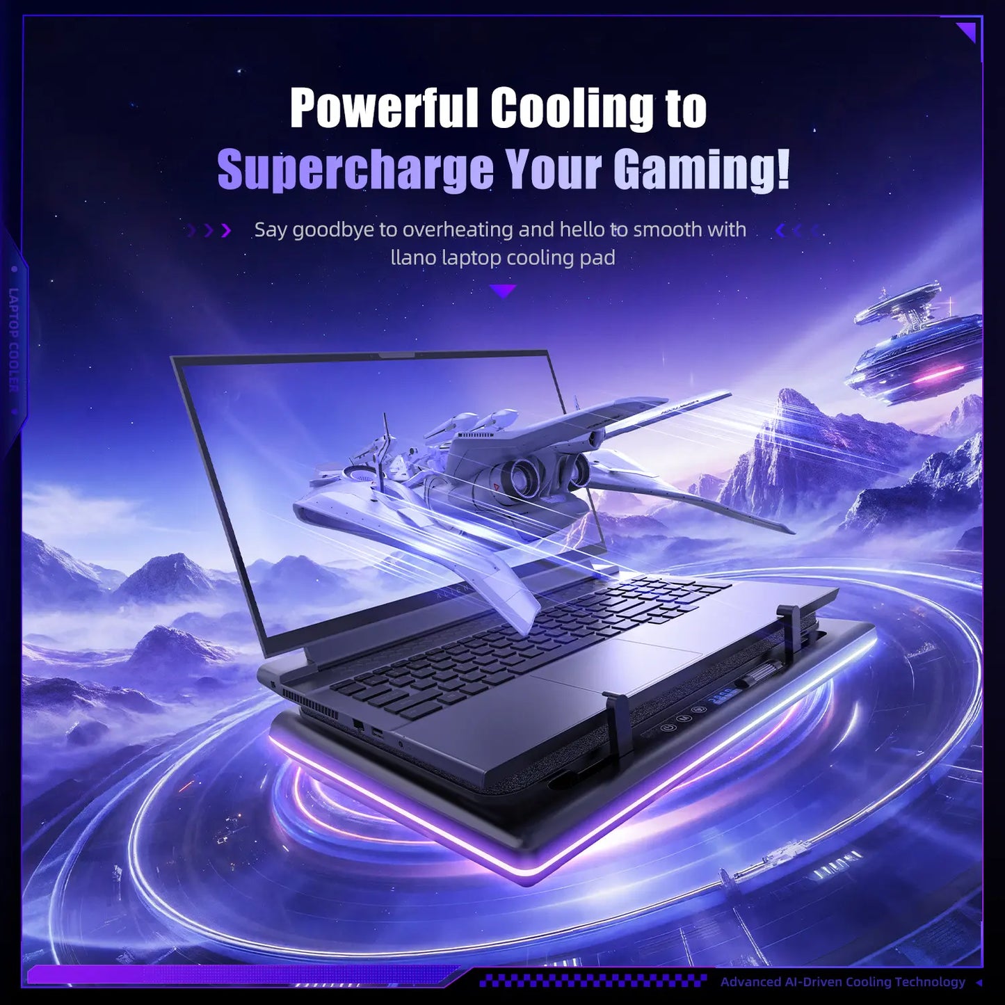 Dealsforyoudays Llano V12 Ultra Laptop Cooling Pad with Smart Software Control, RGB Gaming Laptop Fan Cooler Stand, 5.5" Turbo Fan, Adjustable Speed, 3*USB 3.0 Ports, 3 Height Stands, for 15.6"-21" Laptops