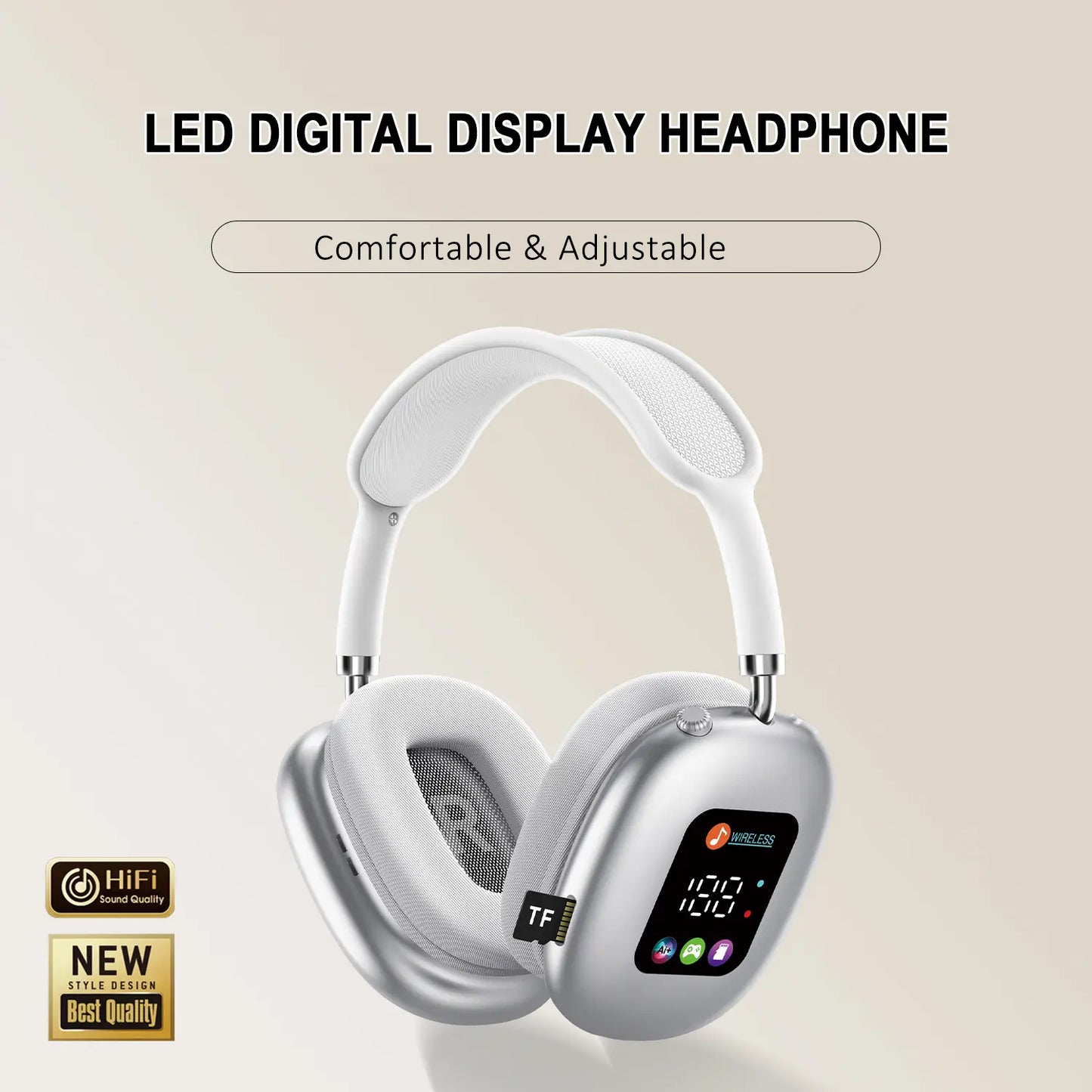 2026 New Over-Ear Headphones Bluetooth - Smart Color Screen, Digital Display, 16.0 H & above Battery Life, Equalizer Adjustment Function, Low Latency Mode, Aesthetic Audio Headset for Games, Father'S Day Gift
