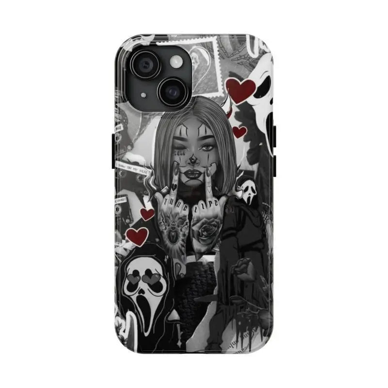 Y-Dark and Cool Girl Phone Case,Gothic Style Phone Case,For Iphone 16 15 14 13 12 11 17Pro Max,For Samsung S25 S24 S23 S22 Ultra,Protective Cover,Give Her/Him a Gift for Christmas and Thanksgiving