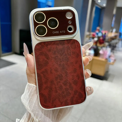 Stylish Leopard Print Phone Case with Large Window & Built-In Lens Protector, Cover for Iphone 14/15/16/17 Pro Max